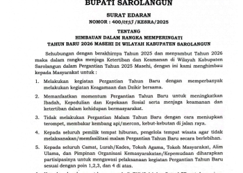 Sambut Malam Tahun Baru 2026, Bupati Sarolangun Larang Bakar Petasan dan Konvoi