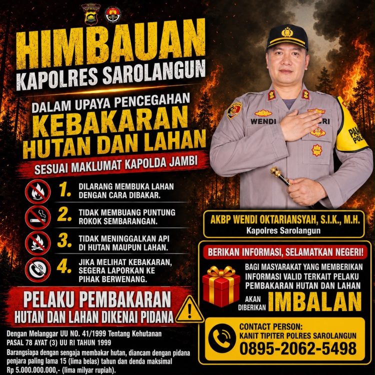 Laporkan Pelaku Pembakaran Hutan dan Lahan di Sarolangun, Warga Bakal Dapat Imbalan